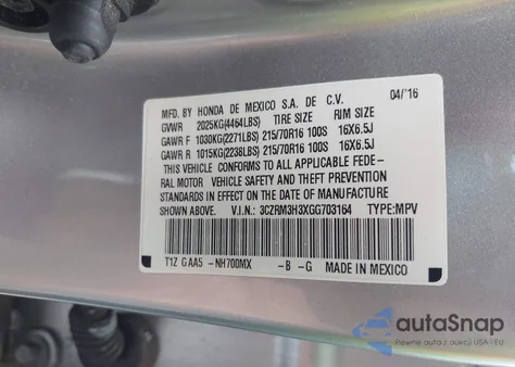 2016 Honda Cr-V Lx from USA, damaged, VIN 3CZRM3H3XGG703164